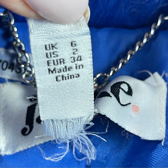 Jakke Women's Blue Faux Fur Coat "vegan vibes" size 2 trendy colorful oversized - Picture 8 of 8